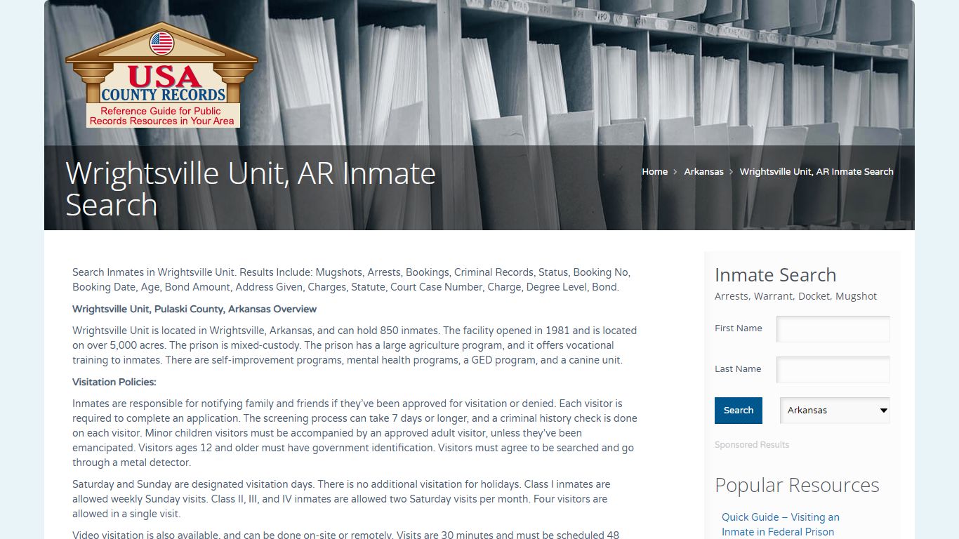 Wrightsville Unit, AR Inmate Search | Name Search