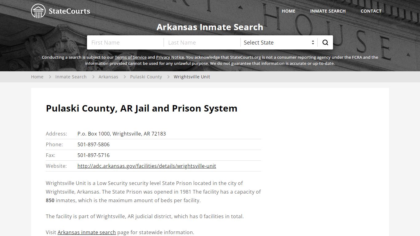 Wrightsville Unit Inmate Records Search, Arkansas ...